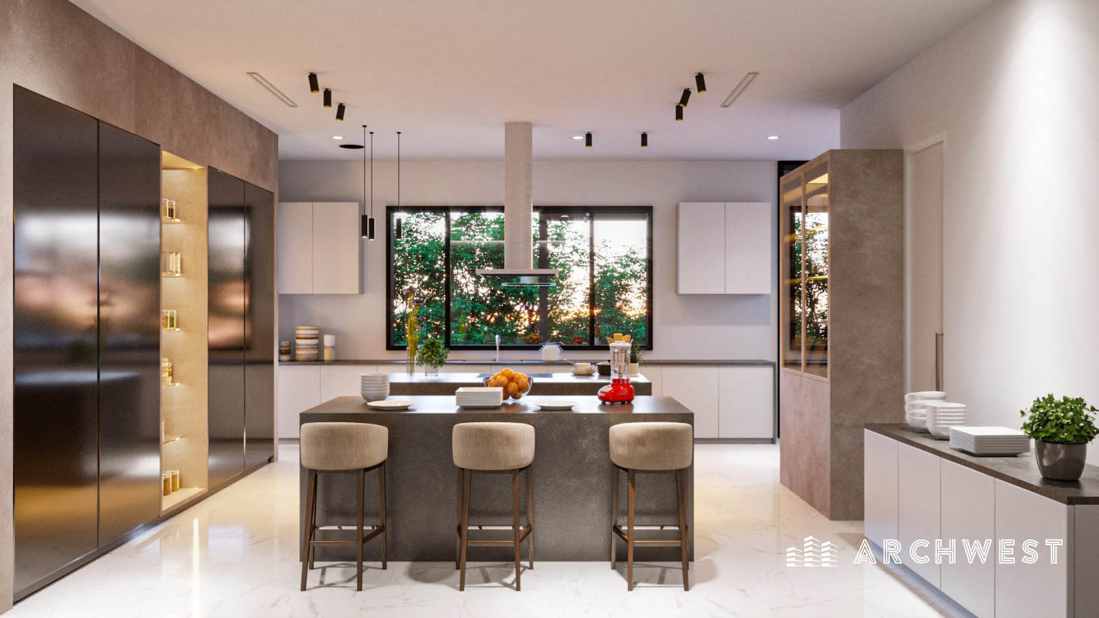 6. 3D Render of a Modern Kitchen, California, USA